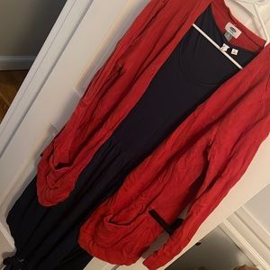 Set: Orange Old Navy Cardigan and Navy Gap Faux Wrap Dress! XL